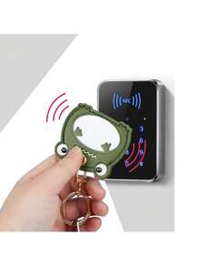 1pc Gugu Tribe Cartoon Frog Access Card Holder Leather Keychain Protector Lovely Gift - Green - View 5