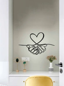 1pc 3D Geometric Line Heart Shaped Acrylic Mirror Wall Sticker For Home Decoration - Black - View 2