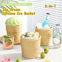 1 pieza Cubo de hielo y bandeja de cubos de silicona 2-en-1 para bar, club, restaurante y hogar - Duradero, fácil de limpiar - Accesorio esencial para bares y cocina, cubo de hielo, fiesta, viaje, bodas, cumpleaños, graduación, despedida de soltera, cocina, artículos de almacenamiento, decoración, exterior - Cubitera de silicona con forma de helado - Ver 9