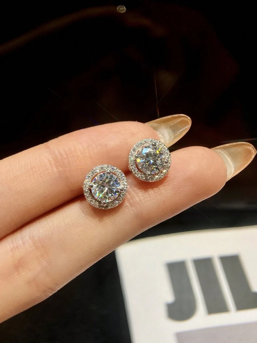 1 Pair 0.5 -1Carat Round Bag Moissan Earrings Wedding Earrings S925 Sterling Silver Round Studs Luxury Jewellery Ladies Wedding Gift