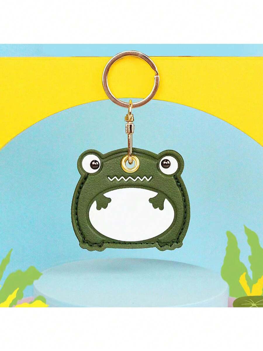 1pc Gugu Tribe Cartoon Frog Access Card Holder Leather Keychain Protector Lovely Gift - Green - View 1