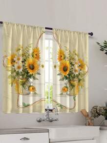 2pcs New Fashion Multi-Color Sunflower Kitchen Curtains - Window Treatment Set, Cafe Panel - Rod Pocket Design, Easy To Install - Perfect For Bedroom, Study, Cafe, And Living Room Decoration - Multicolor - View 4