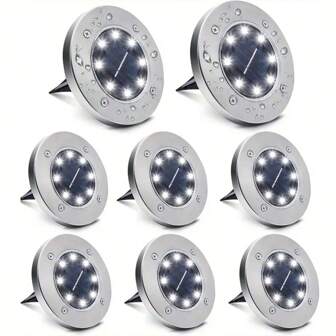 4 piezas Luces solares para el suelo, luces solares para jardín a prueba de agua, luces de jardín al aire libre impermeables con 8 LED mejoradas, luces de enterramiento brillantes para paisaje, sendero, patio, césped, pasillo, regalo de Halloween, Navidad y Acción de Gracias