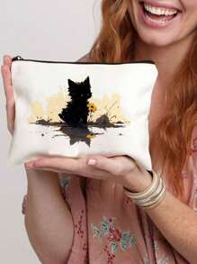 1 pieza linda bolsa de tocador/ cosmetiquera con estampado de gato para mujeres. Es ideal para guardar brochas de maquillaje, almacenamiento cosmético y es útil para viajes. Es una buena opción para obsequiar como bolsa de regalo o de mano. Fácil de manipular, liviana que la hace adecuada para viajes y se puede utilizar como bolsa para pequeños artículos de aseo personal como lápices, maquillaje, etc. Es un regalo perfecto para mujeres, madres, profesoras, amigas y damas de honor, que es muy útil para la belleza al aire libre! Ideal para bodas, cumpleaños, playas y vacaciones. - Beis - Ver 7