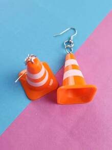 1pair Of Traffic Barricade Creative Pendant Earrings, Cute Novelty Jewelry Gift
