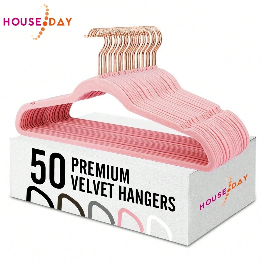50 Pack Velvet Hangers, Non Slip Felt Hangers, Space Saving Clothes Hangers, Heavy Duty Coat Hangers, Slim Flocked Hangers, Suit Hanger For Adult Black/Rose Gold Hooks