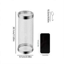 1入組不銹鋼圓柱形烤肉網肉串燒烤籃，戶外翻滾式烤肉籃