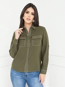 Women Blouses - 軍綠色 - 查看 4