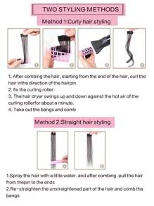 2PCS Synthetic Curly Clip-In Bangs For Women - 14 Inch Long Front Two Side Fringe Hair Extension With Middle Part Fake Fringe - 黑色 - 查看 7