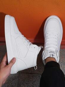 Zapatillas altas casuales de moda y simplicidad para mujeres, adecuadas para adolescentes y estudiantes, zapatos para mujeres transpirables y cómodos para exteriores y antideslizantes, estilo deportivo de plataforma para parejas - Blanco - Ver 3
