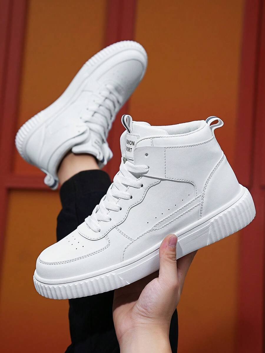 Zapatillas altas casuales de moda y simplicidad para mujeres, adecuadas para adolescentes y estudiantes, zapatos para mujeres transpirables y cómodos para exteriores y antideslizantes, estilo deportivo de plataforma para parejas - Blanco - Ver 1