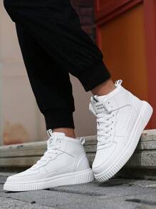 Zapatillas altas casuales de moda y simplicidad para mujeres, adecuadas para adolescentes y estudiantes, zapatos para mujeres transpirables y cómodos para exteriores y antideslizantes, estilo deportivo de plataforma para parejas - Blanco - Ver 5