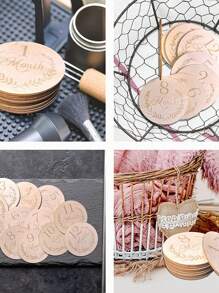 宝宝每月成长里程碑纪念盘，双面摄影道具，宝宝成长及孕期成长记录卡，1-12个月，中性礼品，经典草书木质圆盘，适合婴儿派对、家居装饰、复活节礼物，男女宝宝均适用