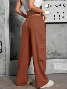 Women's Cargo Pants, High Waist, Elastic With Lycra, With Side Pockets, Sophisticated, Blogger - 鏽棕色 - 查看 2