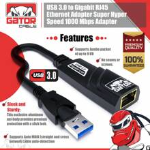 USB 3.0 Gigabit Ethernet LAN RJ45 1000Mbps Network Adapter Converter For Windows PC Apple MacBook Samsung Asus Dell XPS Yoga HP Acer Surface Pro 6.5" Black Gator Cable