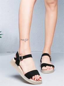 Nuevas sandalias de moda casuales de verano para mujer con hebilla, suela gruesa y de ante
