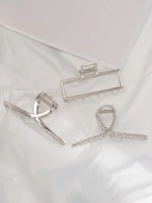 3 件套女士精致金属发夹套装，包含 1 件银色、1 件金色和 1 件方形半月形发夹，适合日常佩戴、面部护理、淋浴、化妆和搭配不同服装。金色头饰发夹发夹发夹发夹发夹，适合女士秋冬休闲度假装扮的发饰