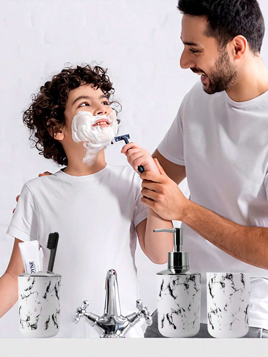 5pcs Marble Pattern Bathroom Accessory Set Including Toothbrush Holder