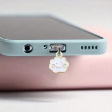 Mobile Phone Dust Plug White Cloud Shaped Alloy Pendant Decor Accessory, Charging Port Cover