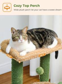 PAWZ Road Cactus Cat Tree, 33 Inch Cat Tower For Indoor Cats With Large Cat House, Scratching Post For Cats With Deep Hammock & Cozy Upper Lying Area, Green - Green - View 4