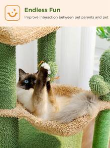 PAWZ Road Cactus Cat Tree, 33 Inch Cat Tower For Indoor Cats With Large Cat House, Scratching Post For Cats With Deep Hammock & Cozy Upper Lying Area, Green - Green - View 3