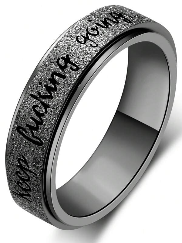 1pc 6mm Spinner Ring Engraved With "Keep Going" Letters, Anxiety & Stress Relief Ring, Suitable For Daily Wear And Valentine Gift For Men And Women, Made Of Silver, Colorful Or Black Titanium Steel, European And American Fashion Jewelry,Mom,Mother,Mother's Day,Gift