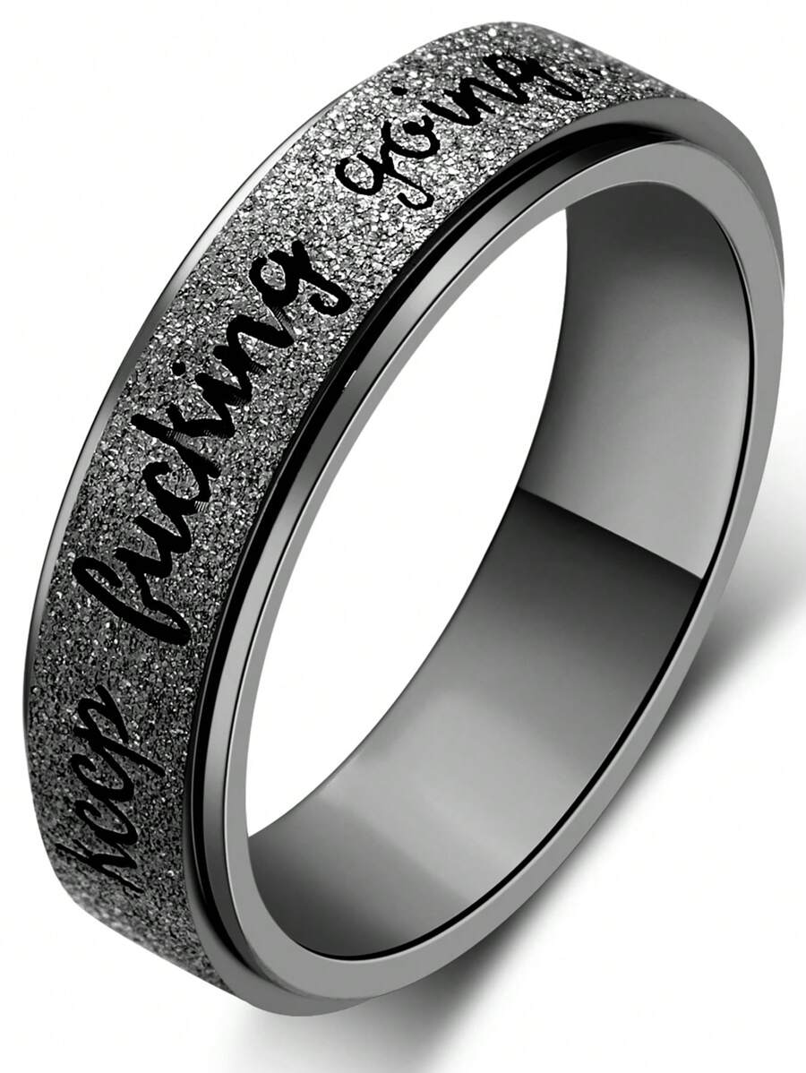 1 件 6 毫米旋转戒指刻有“Keep Going”字母，缓解焦虑和压力的戒指，适合日常佩戴和情人节礼物，由银色、彩色或黑色钛钢制成，欧美时尚珠宝、妈妈、母亲、母亲节、礼物