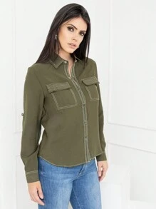 Women Blouses - 軍綠色 - 查看 3