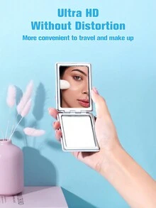 可摺疊掌上化妝鏡，1入組8662圖案矩形雙面緊湊化妝鏡，桌面鏡子，適用於女性和女孩的便攜式旅行鏡，送給女性、媽媽、妻子、姐妹、青少年女孩朋友的禮物 - 彩色 - 查看 11