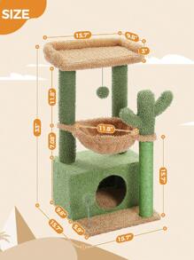 PAWZ Road Cactus Cat Tree, 33 Inch Cat Tower For Indoor Cats With Large Cat House, Scratching Post For Cats With Deep Hammock & Cozy Upper Lying Area, Green - Green - View 6