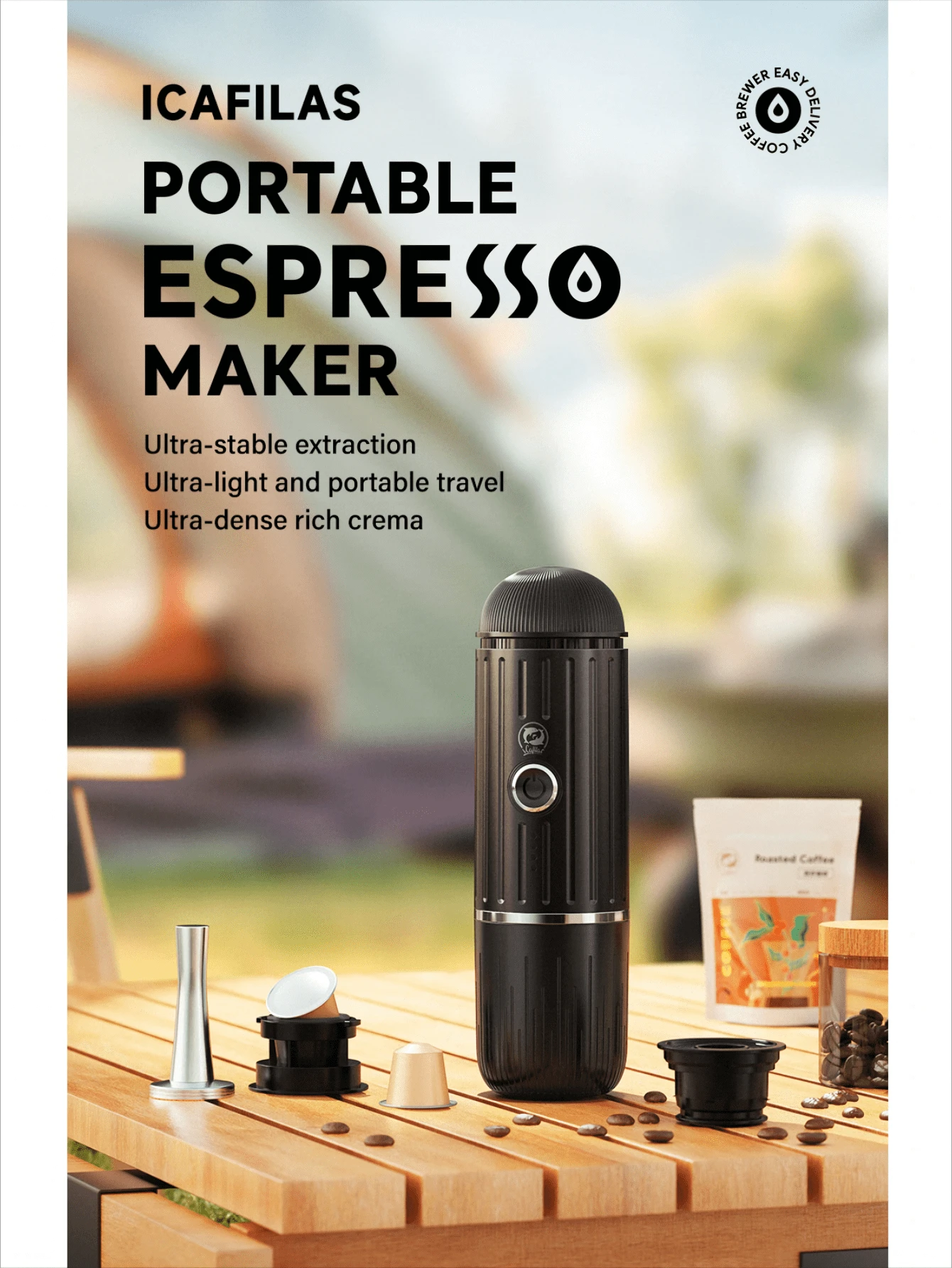 1pc USB-Powered Type-C Charging Portable Coffee Machine With Powder And Heating Function, 80ML Capacity, Fast & Easy To Clean, Suitable For Home, Office, Camping And Outdoor Use.