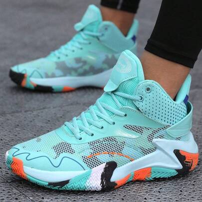 Men's Basketball Shoes, Air Mesh Uppers, Anti-Slip Outsole, Asymmetrical Pattern On Uppers And Outsole