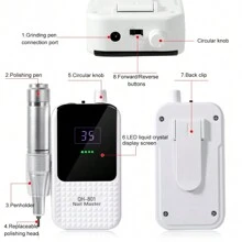 Portable Professional Nail Drill 45,000 RPM, Rechargeable Electric Nail File Machine E File, For Acrylic Nail Gel Polishing, Wireless File, For Nail Salon Home, White - White - View 5