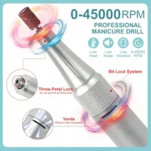 Portable Professional Nail Drill 45,000 RPM, Rechargeable Electric Nail File Machine E File, For Acrylic Nail Gel Polishing, Wireless File, For Nail Salon Home, White - White - View 2