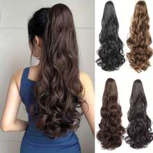 Long Curly Synthetic Drawstring Ponytail Hair Extension 22 Inch Heat Resistant Pony Tail Wig Extensions Clip In Ponytail Hairpiece - Dark Brown - View 1
