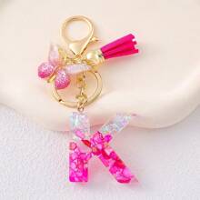 1pc Rose Red Initial Letter Keychain Pendant Resin Crystal Drops Glue Stone Letter Keychain Ribbon Butterfly Purse Backpack Accessories Souvenir Christmas Gift Ideas - Multicolor - View 20