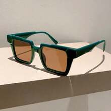 1pc Retro Fashionable Color-Blocked Square Fashion Glasses For Men And Women, Suitable For Leisure And Travel - Clear - View 11