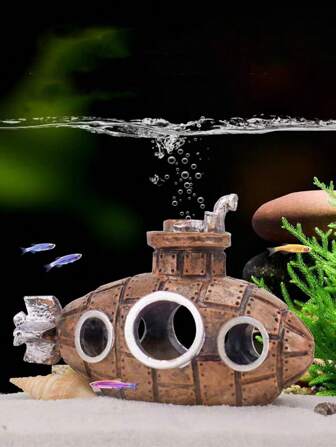 1 pieza Decoración realista de submarino para acuario, adorno de resina para pecera, cueva de cría, decoración submarina de submarino para pecera, paisaje de acuario