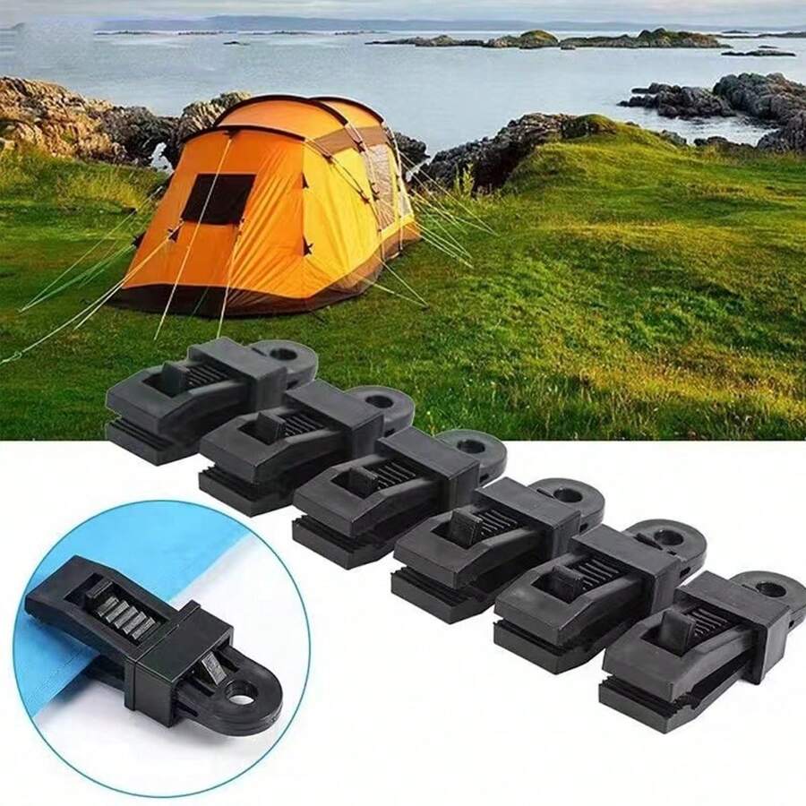 4pcs Plastic Tent Tarp Clips With Adjustable Pull Rope, Outdoor Camping Windproof Tarpaulin Hooks Camping Stuff - Black - View 1