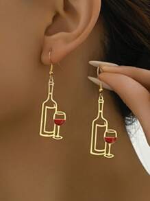 1 đôi Sành điệu Cá nhân hóa Đỏ  Ly rượu & Hình Chai Hoa tai Với Thiết kế rỗng , Tối giản Buổi tiệc Phụ kiện - Vàng - Xem 6