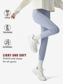 TECTOP Women Leggings Yoga Skinny Pants With Pockets Fitness Essential Running Sports High Waist Seamless - Blue - View 3