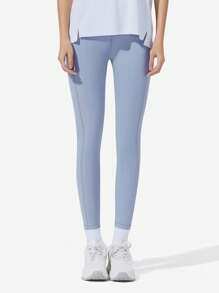 TECTOP Women Leggings Yoga Skinny Pants With Pockets Fitness Essential Running Sports High Waist Seamless - Blue - View 5