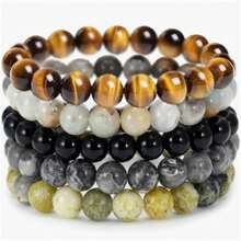 YAUKIA Conjunto de 5 pulseras de cuentas de piedra natural, conjunto de conexión a tierra, pulseras energéticas de cristal apilables, adecuadas para uso diario por mujeres y hombres