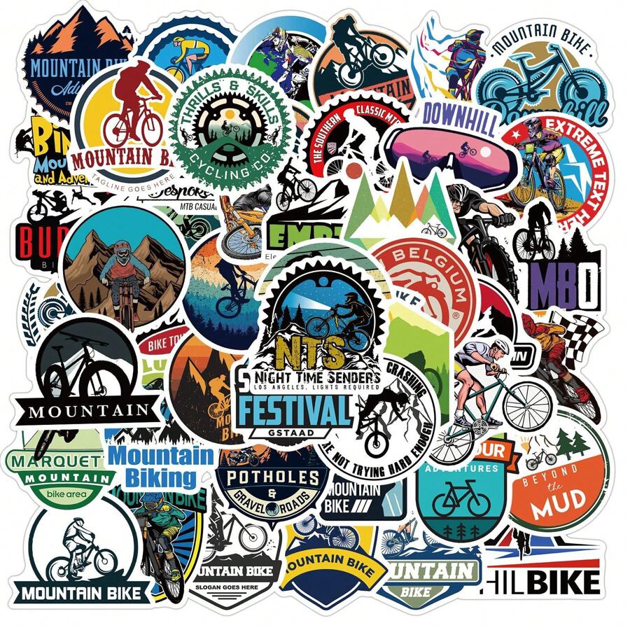 50PCS Bicycle Stickers Mountain Bike Stickers Mtb Stickers Mountain Bike Decals Bicycle Decals Mountain Bike Accessories Stickers For Water Bottle, Hydroflask, Guitar, Luggage, Phone, Case, Laptop, Skateboard, Gift - Multicolor - View 1