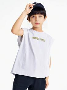 Annil Áo thun thể thao không tay cổ tròn cho bé trai, thích hợp mặc mùa hè, thấm hút mồ hôi và thoáng khí. - Màu Xám nhạt - Xem 2