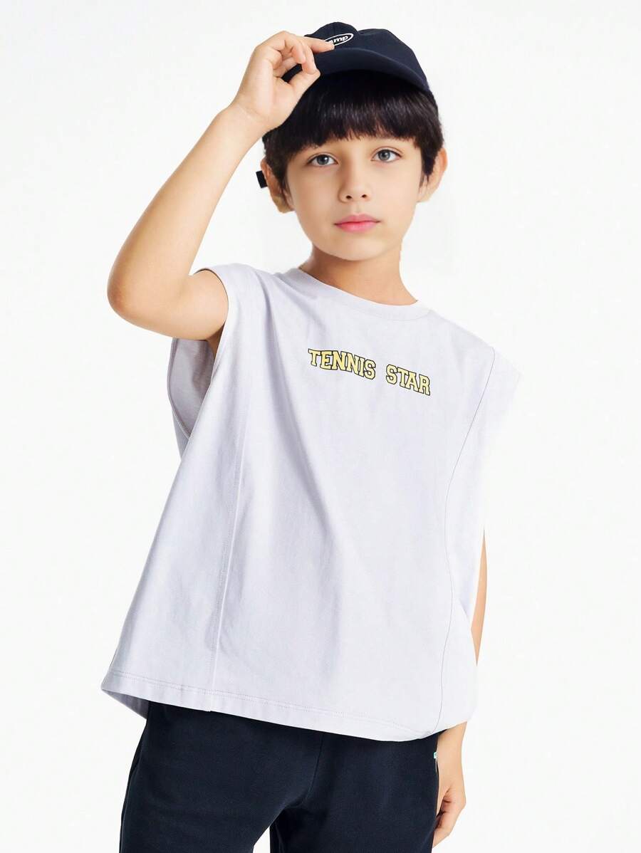 Annil Áo thun thể thao không tay cổ tròn cho bé trai, thích hợp mặc mùa hè, thấm hút mồ hôi và thoáng khí.