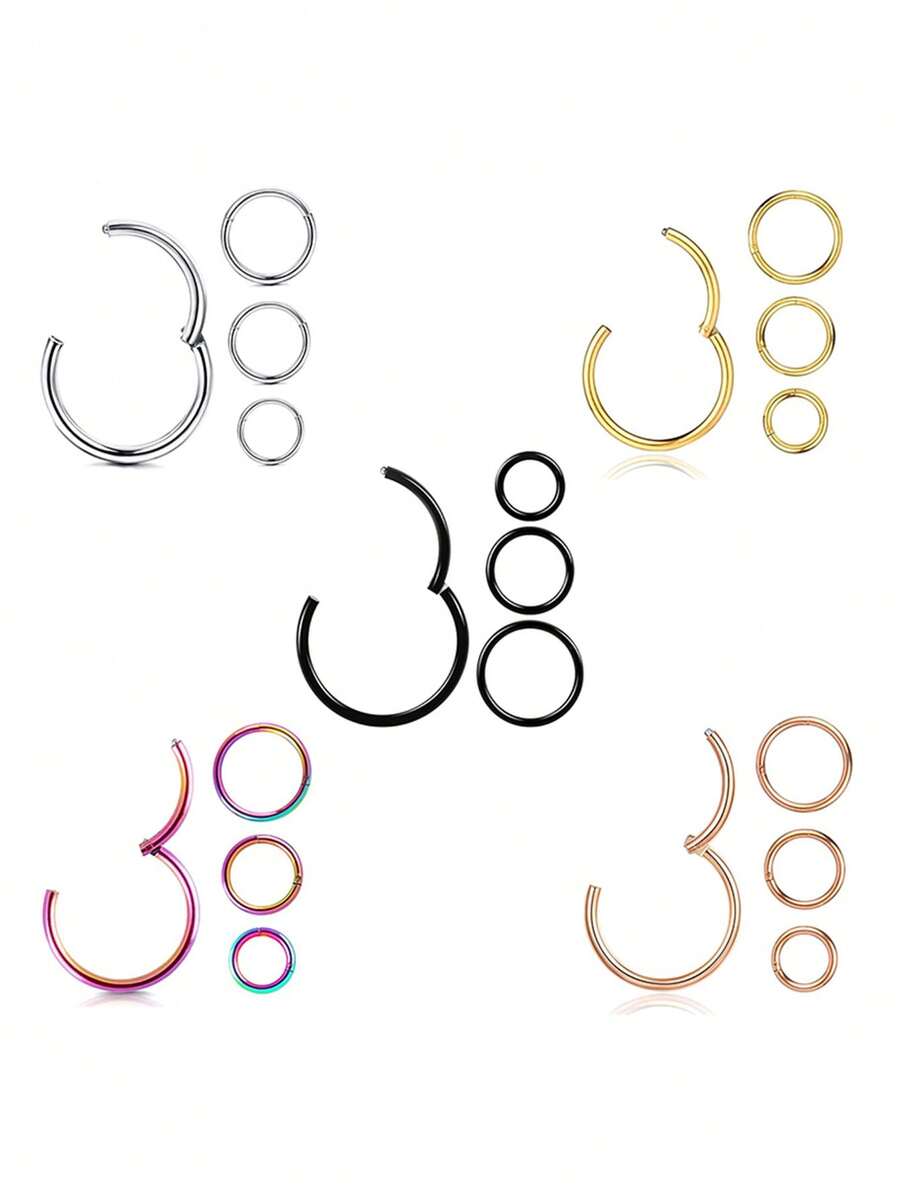 4 cái/bộ Nhẫn xuyên cơ thể Unisex không gây dị ứng bằng thép không gỉ 316L (Dành cho mũi, tai, môi, vách ngăn) - Vòng mũi - Vòng phân đoạn có bản lề - CBR, Nhẫn xỏ lông mày bằng thép liền mạch 16G, Trang sức bạc/đen/vàng/vàng hồng/màu cầu vồng Bộ - Đường kính ống 1.2mm đường kính trong 6/8/10/12mm - Xem 1