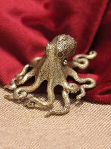 1pc Solid Pure Brass Octopus Figurine Tea Pet Desk Decoration Artifact Gift Toy - Bronze - View 3