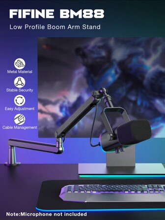  Microphone Arm Boom, Adjustable Low-Profile Arm Microphone Stand With Desk Mount Clamp, Screw Adapter, Cable Management, For Podcast Streaming Gaming Recording Studio-FIFINE BM88