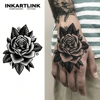  INKARTLINK Revolutionary Tattoo Technology, 1pc Rose Herbal Juice Temporary Tattoo Sticker, Magic Tattoo, Lasting 15 Days To 2 Weeks, Realistic Fake Tattoo